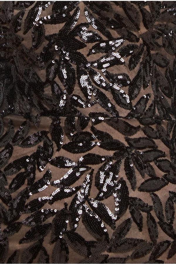 Goddiva Sequin Leaf Long Sleeve Maxi Dress - Black By Goddiva