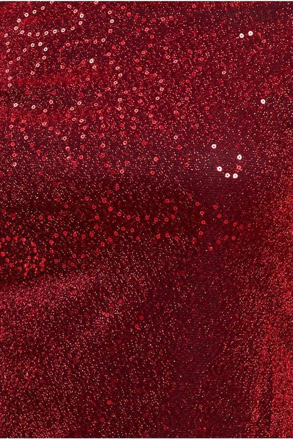 Goddiva Sequin Lurex Bardot Pleated Sleeve Top - Wine By Goddiva