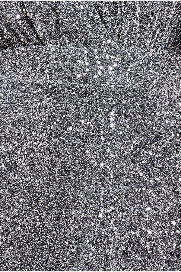 Goddiva Sequin Lurex Flutter Sleeve Maxi Dress - Silver By Goddiva