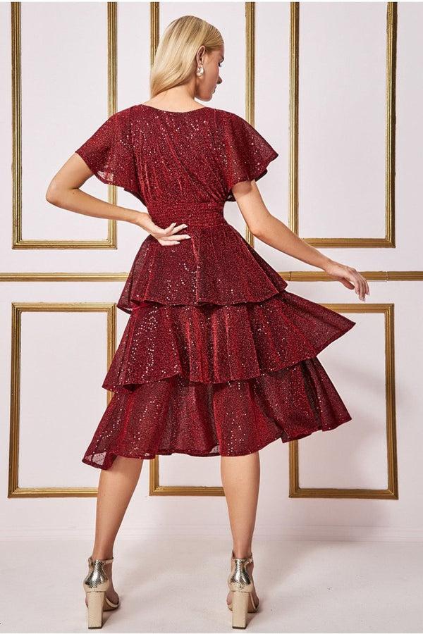 Goddiva Sequin Lurex Tiered Midi Dress - Wine By Goddiva