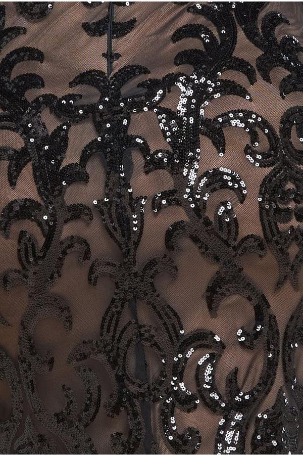 Goddiva Sequin & Mesh Midi Dress - Black By Goddiva Plus