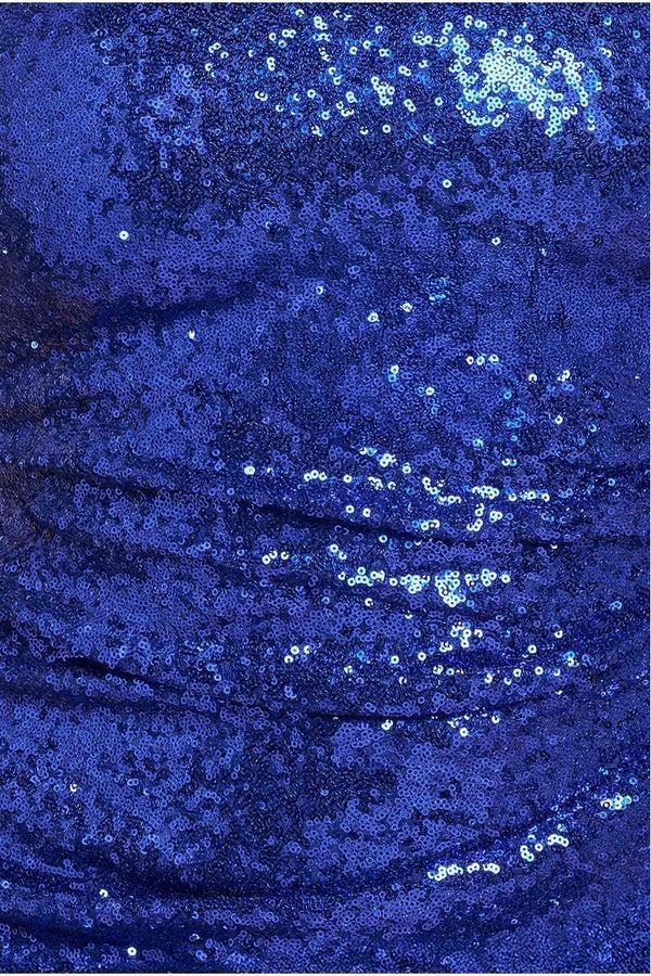 Goddiva Sequin Portrait Neckline Maxi Dress - Royal Blue By Goddiva Plus