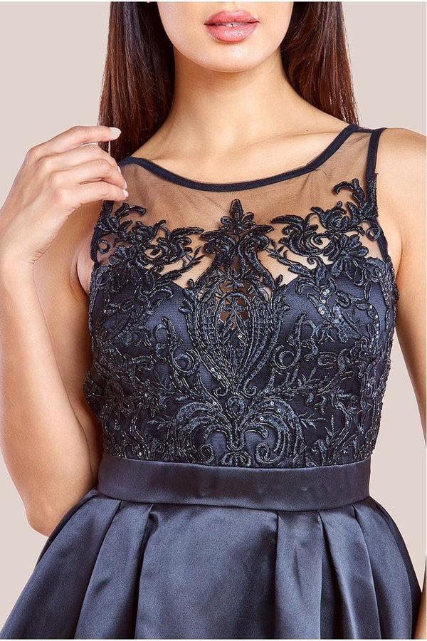 Goddiva Sequin & Satin Dipped Hem Midi Dress - Black By Goddiva