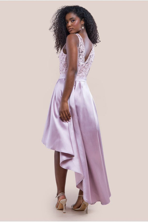 Goddiva Sequin & Satin Dipped Hem Midi Dress - Blush By Goddiva