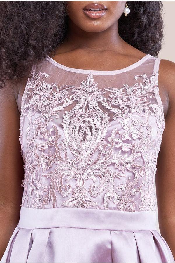 Goddiva Sequin & Satin Dipped Hem Midi Dress - Blush By Goddiva