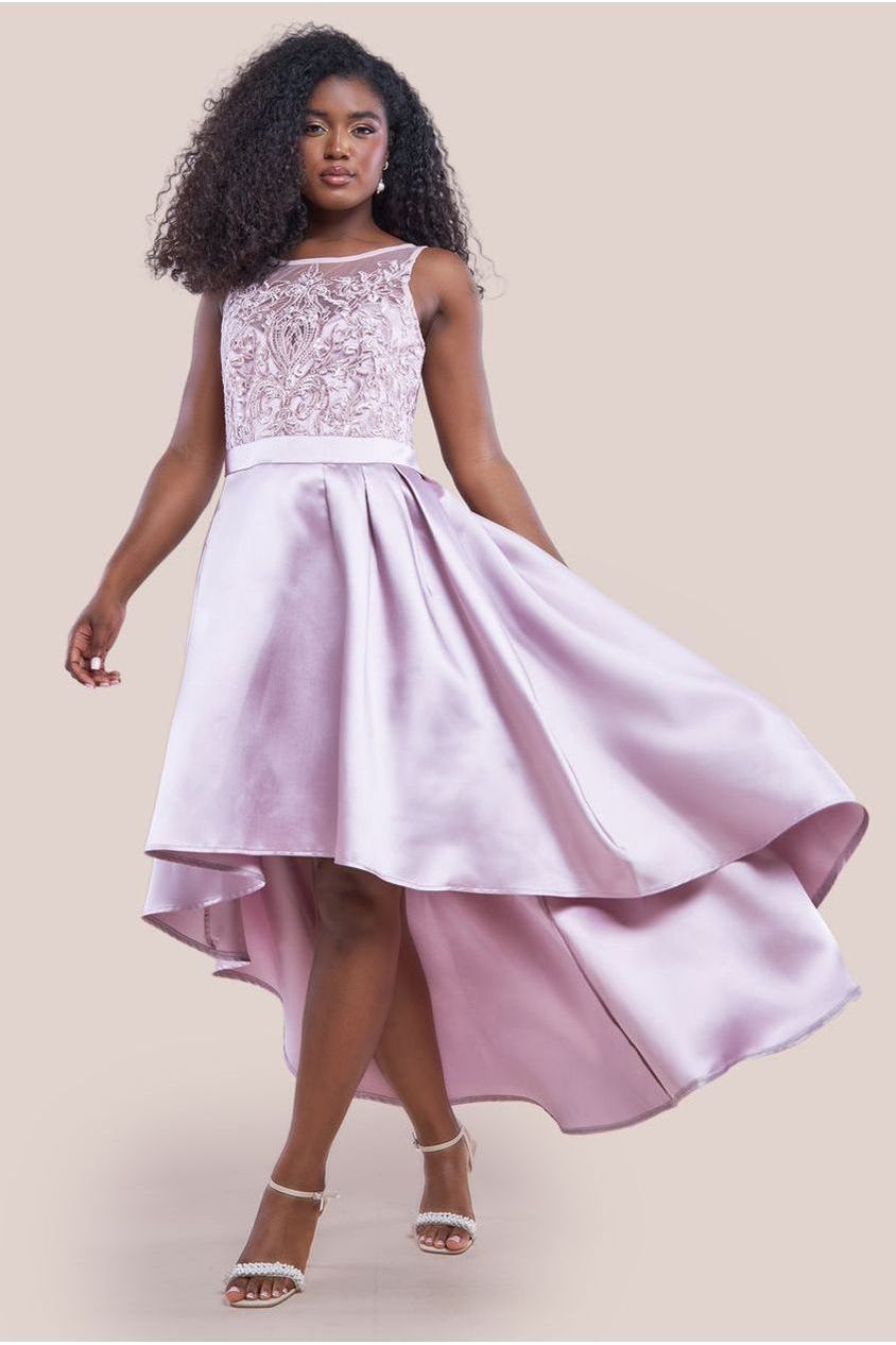 goddiva Sequin & Satin Dipped Hem Midi Dress - Blush by Goddiva