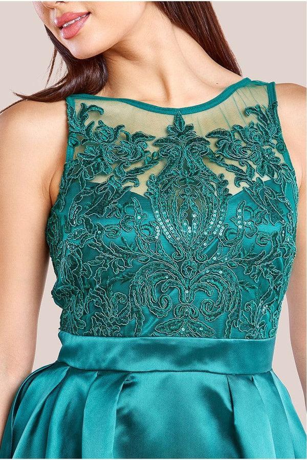 Goddiva Sequin & Satin Dipped Hem Midi Dress - Emerald By Goddiva