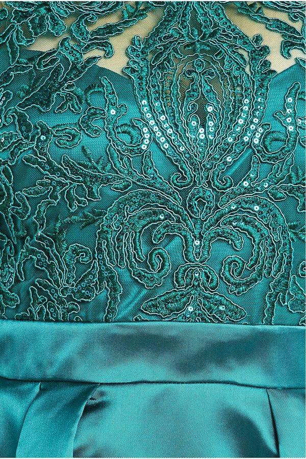 Goddiva Sequin & Satin Dipped Hem Midi Dress - Emerald By Goddiva