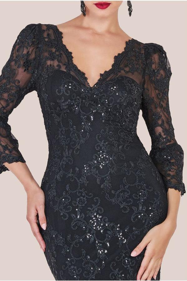Goddiva Sequin Scallop Lace Midi Dress - Black By Goddiva