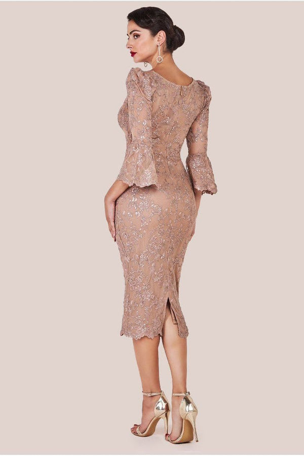 Goddiva Sequin Scallop Lace Midi Dress - Champagne By Goddiva