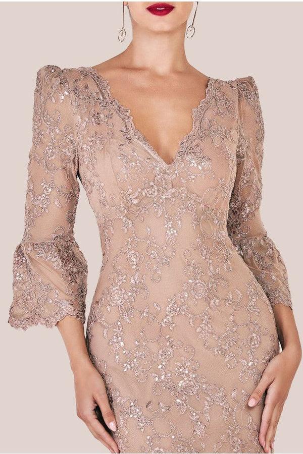 Goddiva Sequin Scallop Lace Midi Dress - Champagne By Goddiva