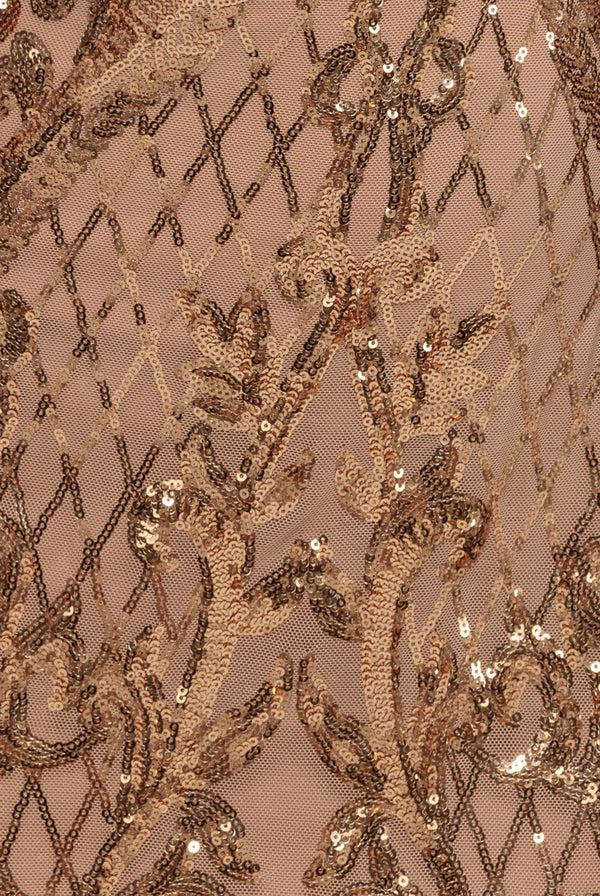 Goddiva Sequin Square Neck Maxi With Scallop Hem - Gold By Goddiva