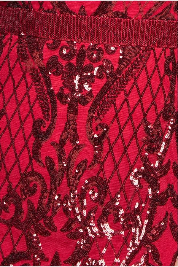 Goddiva Sequin Square Neck Maxi With Scallop Hem - Red By Goddiva Plus