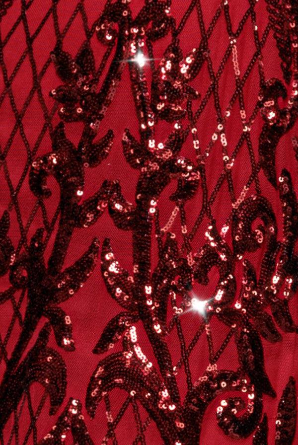 Goddiva Sequin Square Neck Maxi With Scallop Hem - Red By Goddiva