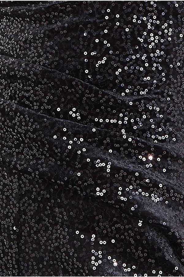 Goddiva Sequin Velvet Bardot Jumpsuit - Black By Goddiva