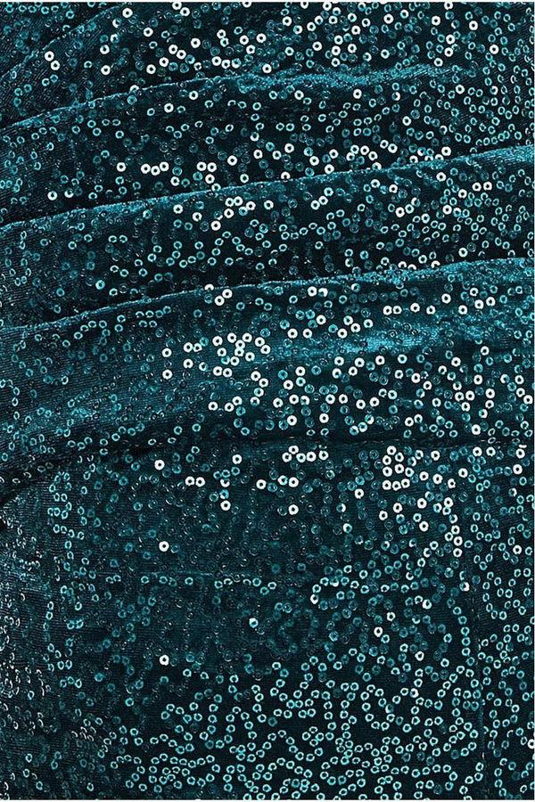 Goddiva Sequin Velvet Bardot Jumpsuit - Emerald Green By Goddiva