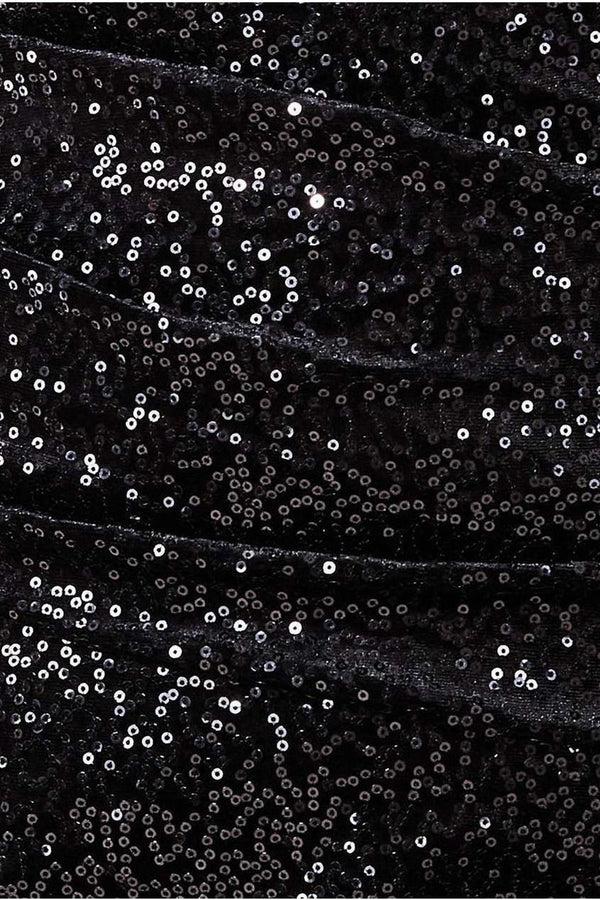 Goddiva Sequin & Velvet Bardot Maxi Dress - Black By Goddiva Plus