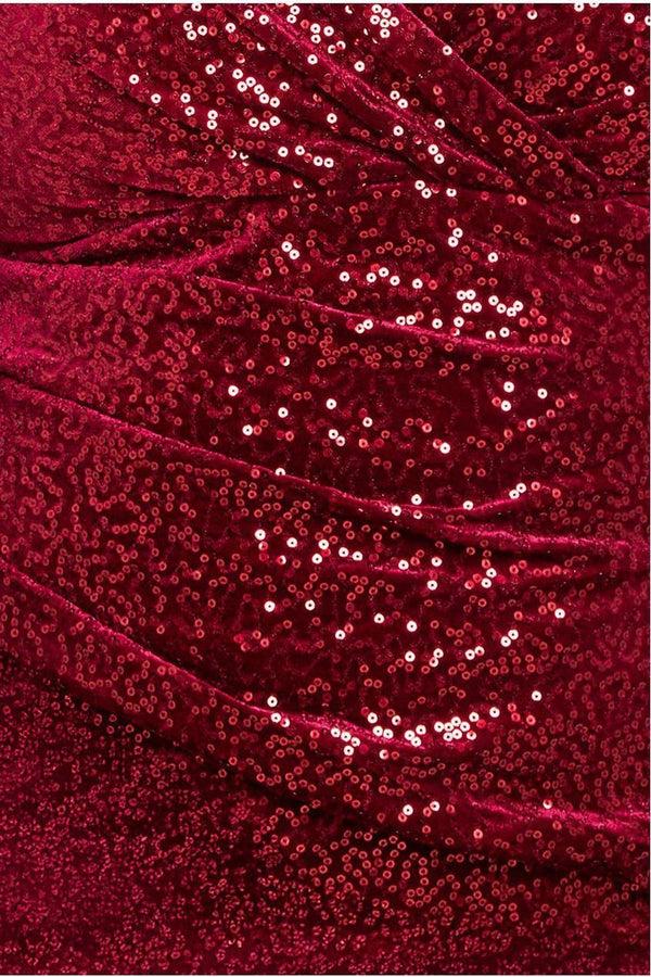 Goddiva Sequin & Velvet Bardot Maxi Dress - Wine By Goddiva Plus