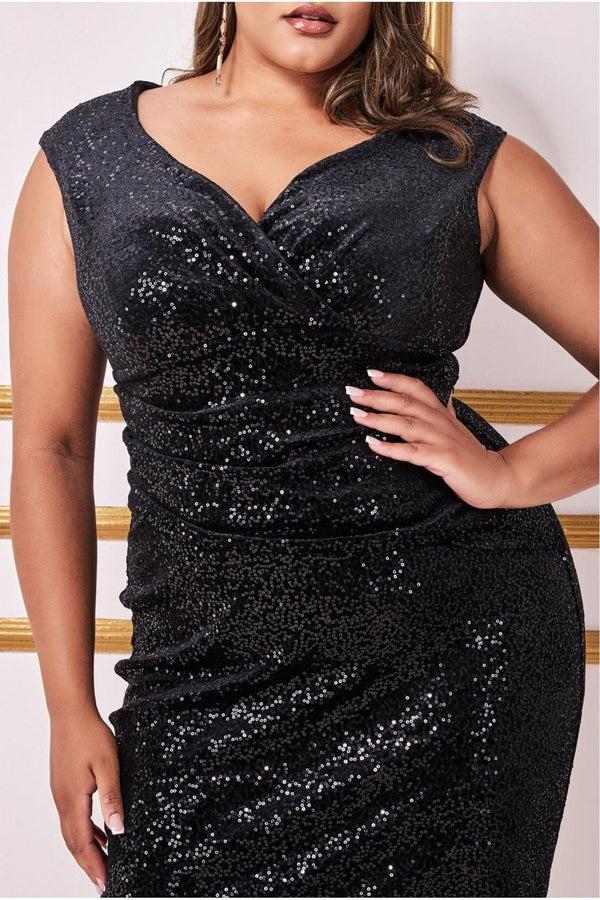 Goddiva Sequin & Velvet Bardot Midi - Black By Goddiva Plus