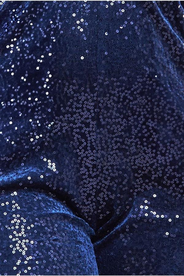 Goddiva Sequin & Velvet Corset Jumpsuit - Blue By Goddiva