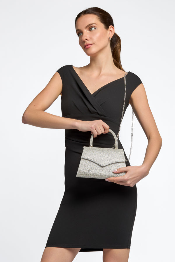 Goddiva Silver Diamante Top Handle Bag By Aftershock London