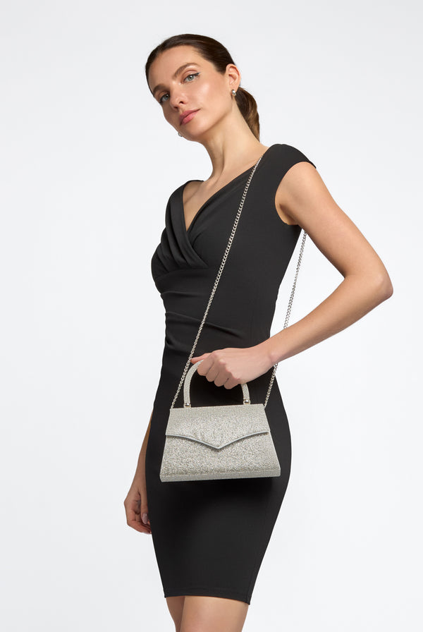 Goddiva Silver Diamante Top Handle Bag By Aftershock London