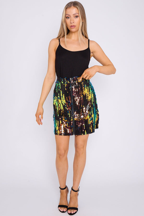 Goddiva Skylar Multicolour Sequin Mini Skirt By Aftershock London