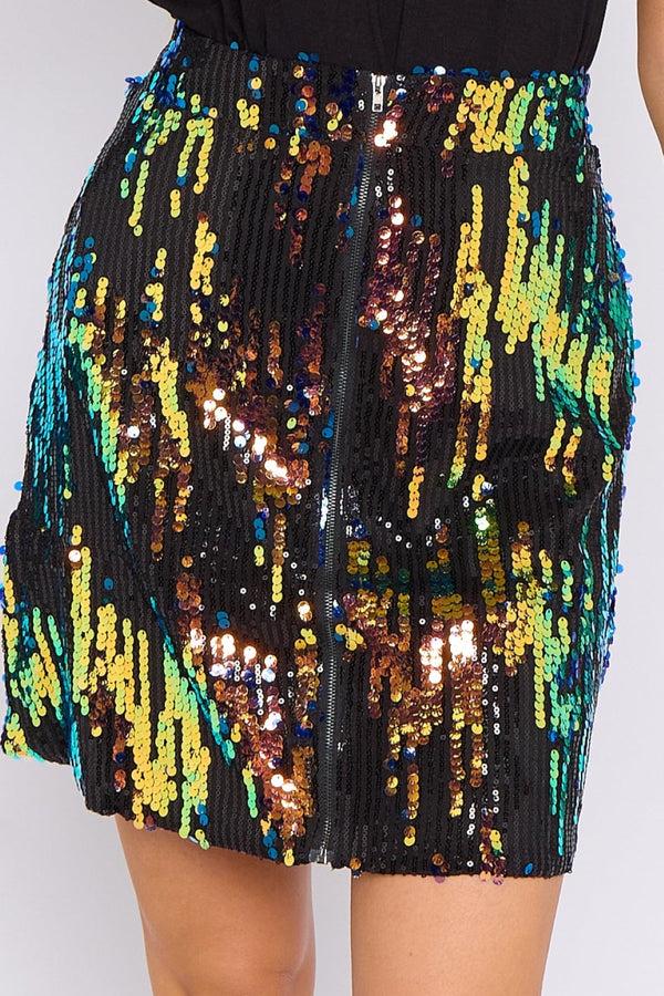 Goddiva Skylar Multicolour Sequin Mini Skirt By Aftershock London