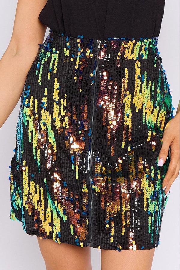 Goddiva Skylar Multicolour Sequin Mini Skirt By Aftershock London