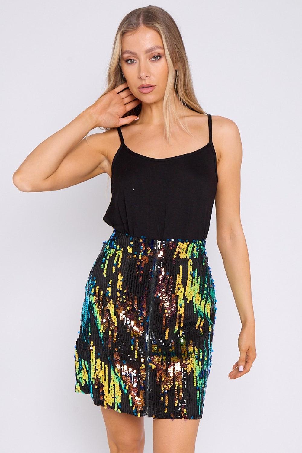 goddiva Skylar Multicolour Sequin Mini Skirt by Aftershock London
