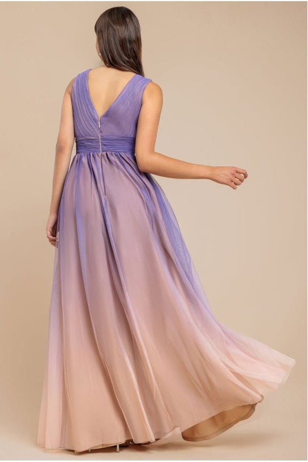 Goddiva Sleeveless Ombre Pleated A-Line Maxi Dress - Lilac Ombre By Goddiva