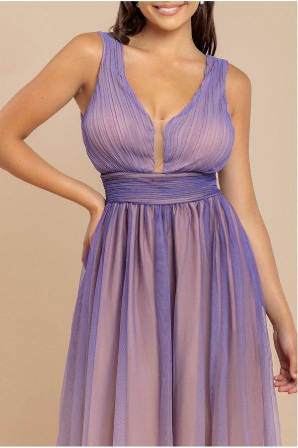Goddiva Sleeveless Ombre Pleated A-Line Maxi Dress - Lilac Ombre By Goddiva