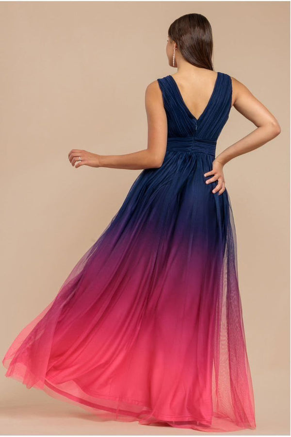 Goddiva Sleeveless Ombre Pleated A-Line Maxi Dress - Pink Ombre By Goddiva