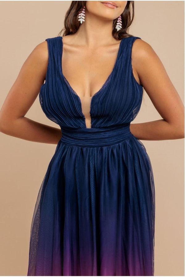 Goddiva Sleeveless Ombre Pleated A-Line Maxi Dress - Pink Ombre By Goddiva