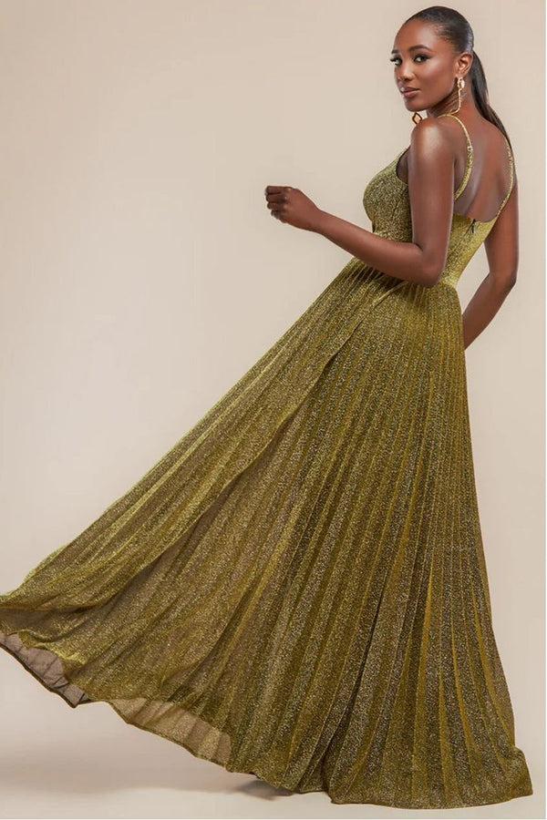 Goddiva Sleeveless Pleated A Line Lurex Maxi Dress - Gold By Goddiva