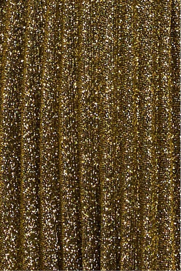 Goddiva Sleeveless Pleated A Line Lurex Maxi Dress - Gold By Goddiva