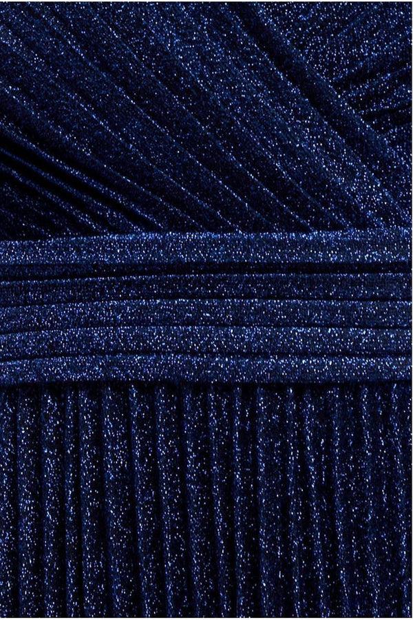 Goddiva Sleeveless Pleated A Line Lurex Maxi Dress - Navy Blue By Goddiva