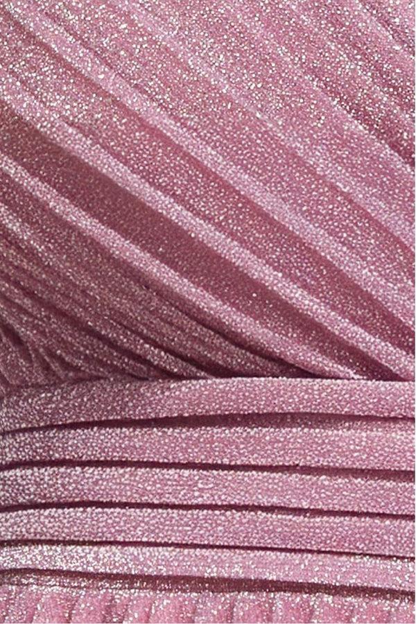 Goddiva Sleeveless Pleated A Line Lurex Maxi Dress - Pink By Goddiva