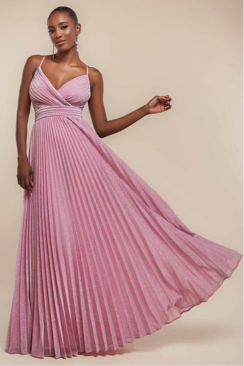 goddiva Sleeveless Pleated A Line Lurex Maxi Dress - Pink by Goddiva