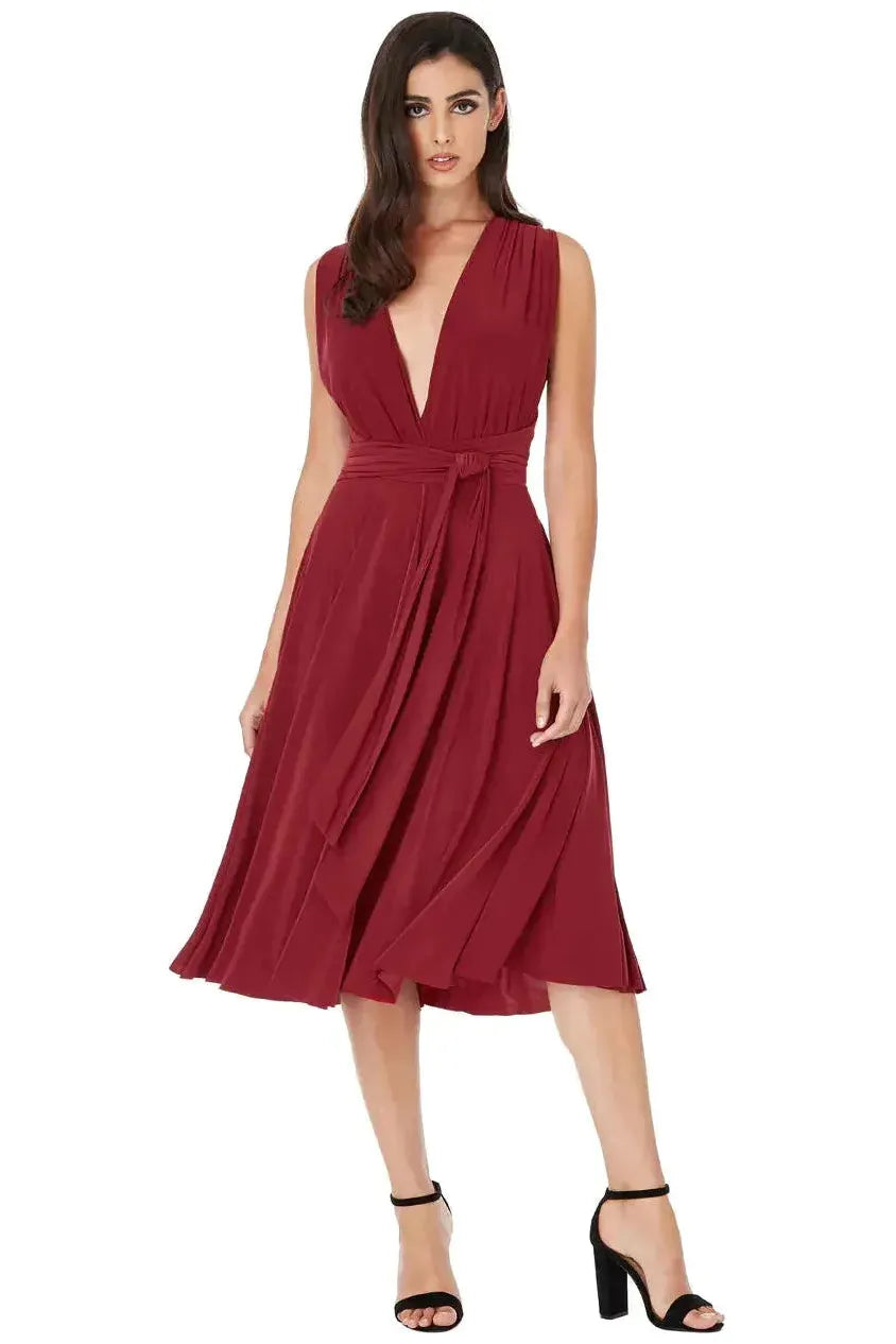 goddiva Soft Touch Multi Way Open Back Midi Dress - Berry by Goddiva