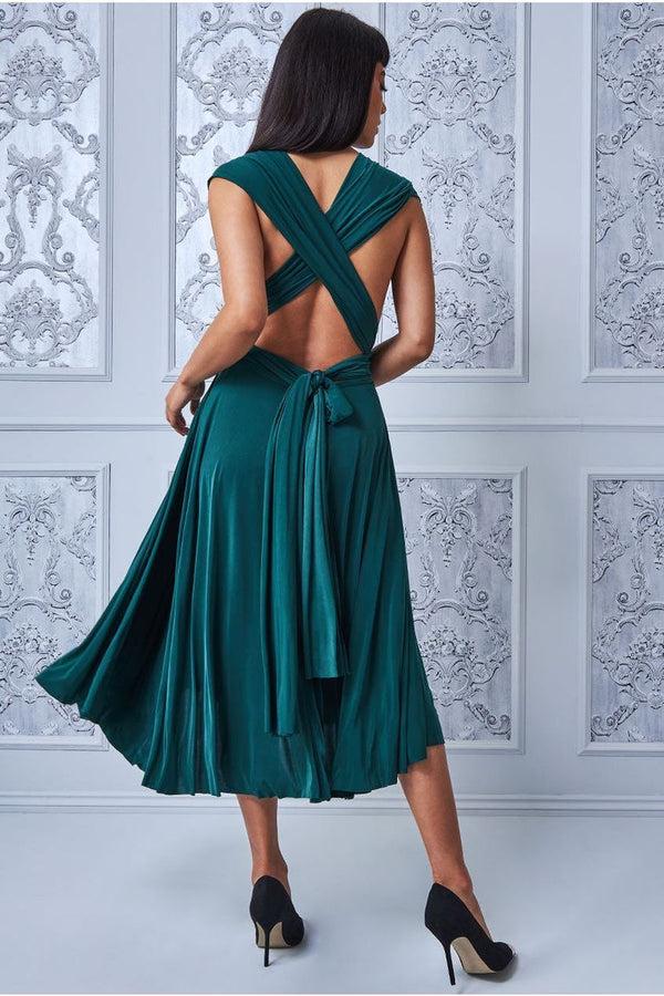 Goddiva Soft Touch Multi Way Open Back Midi Dress - Emerald Green By Goddiva