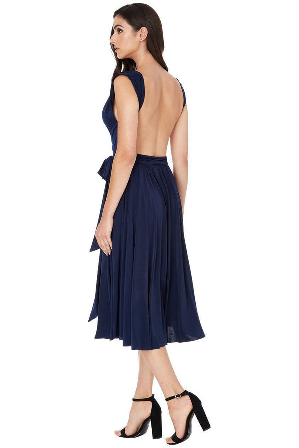 Goddiva Soft Touch Multi Way Open Back Midi Dress - Navy Blue By Goddiva