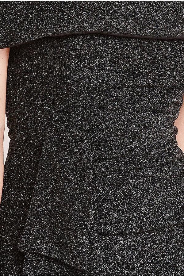 Goddiva Sparkle Bardot Maxi With Waterfall Ruffle - Black By Goddiva