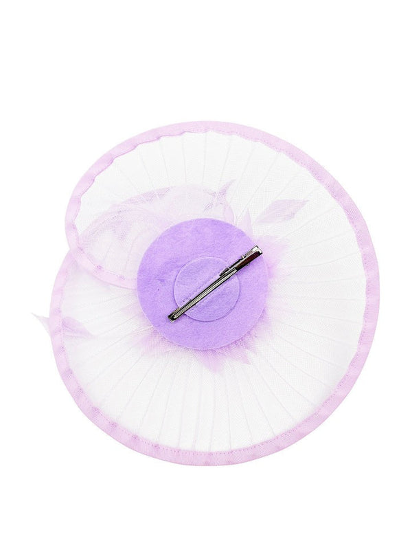 Goddiva Spiral Circular Brim Fascinator With Feathers Burst In Lilac By SVNX