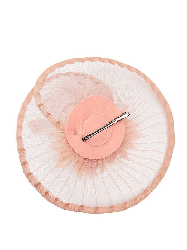 Goddiva Spiral Circular Brim Fascinator With Feathers Burst In Pink By SVNX