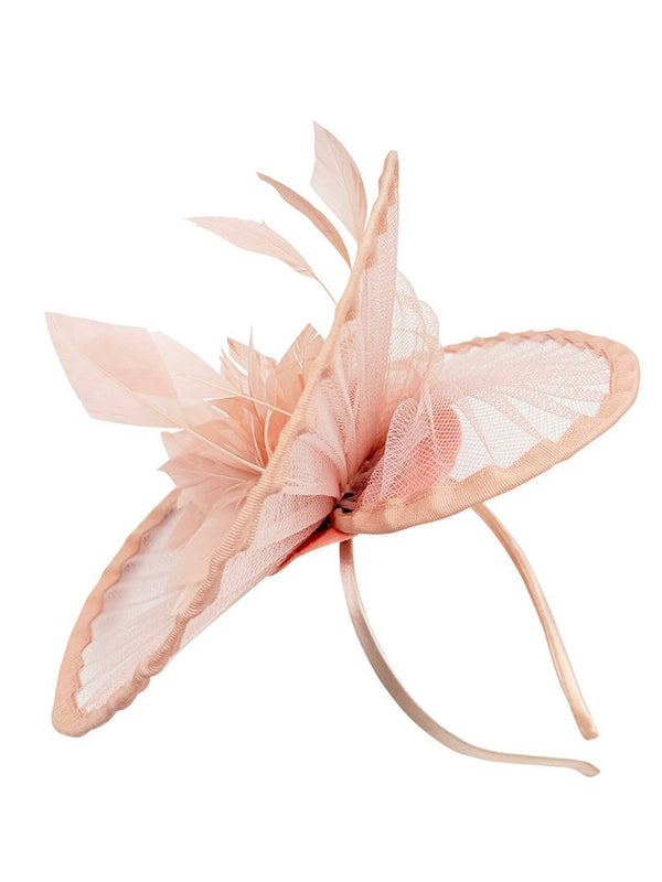 Goddiva Spiral Circular Brim Fascinator With Feathers Burst In Pink By SVNX