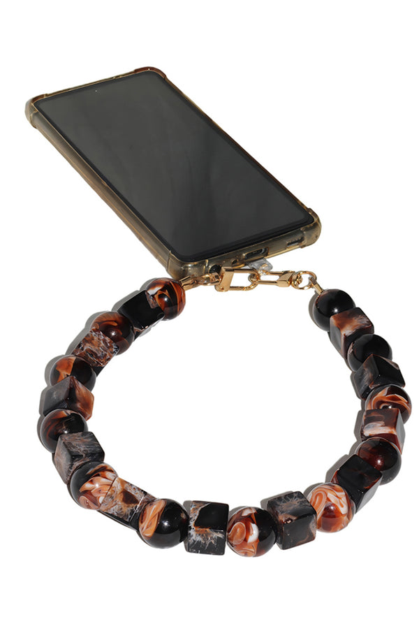 Goddiva Square & Ball Style Acrylic Phone Strap - Black & Brown By Goddiva Accessories