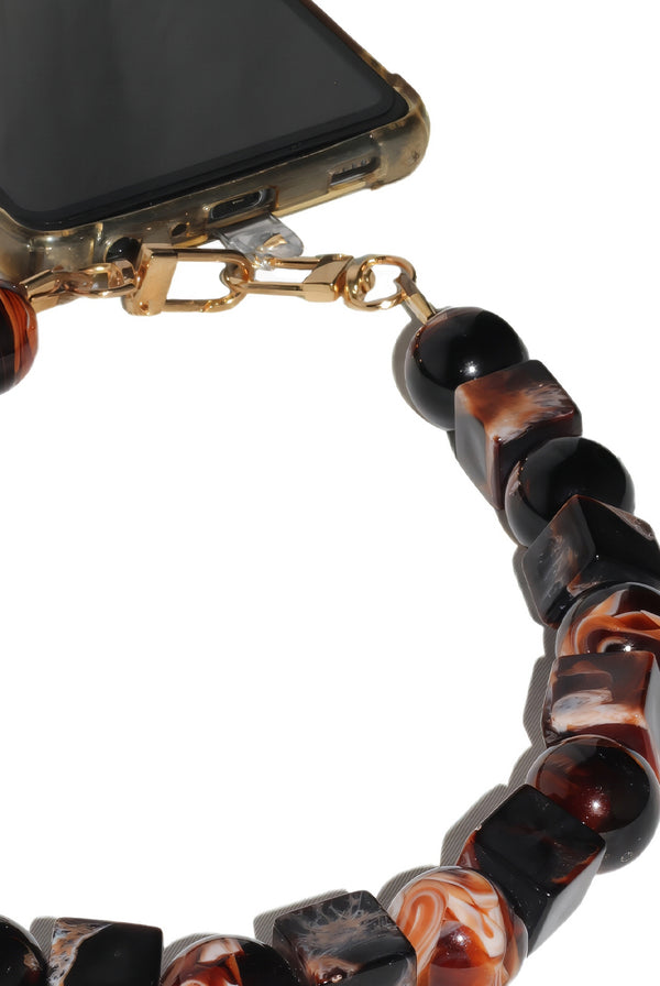 Goddiva Square & Ball Style Acrylic Phone Strap - Black & Brown By Goddiva Accessories