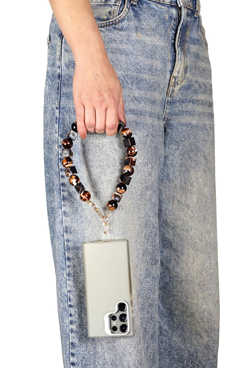 goddiva Square & Ball Style Acrylic Phone Strap - Black & Brown by Goddiva Accessories