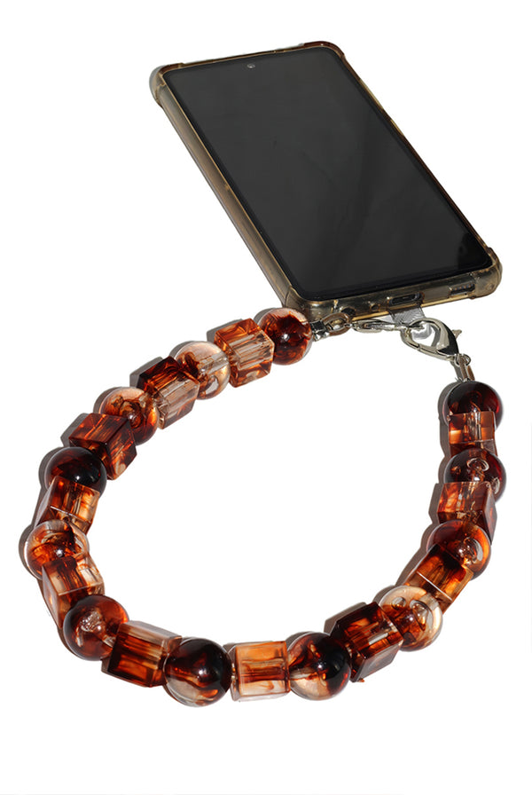 Goddiva Square & Ball Style Acrylic Phone Strap - Brown & Yellow By Goddiva Accessories